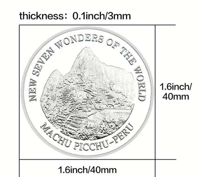 New Seven Wonders of The World "Silvery Plated" 7pc's Coin Set. New in Capsule "Crown Size coins"