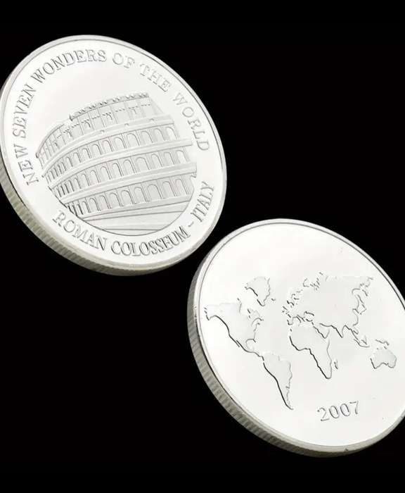 New Seven Wonders of The World "Silvery Plated" 7pc's Coin Set. New in Capsule "Crown Size coins"
