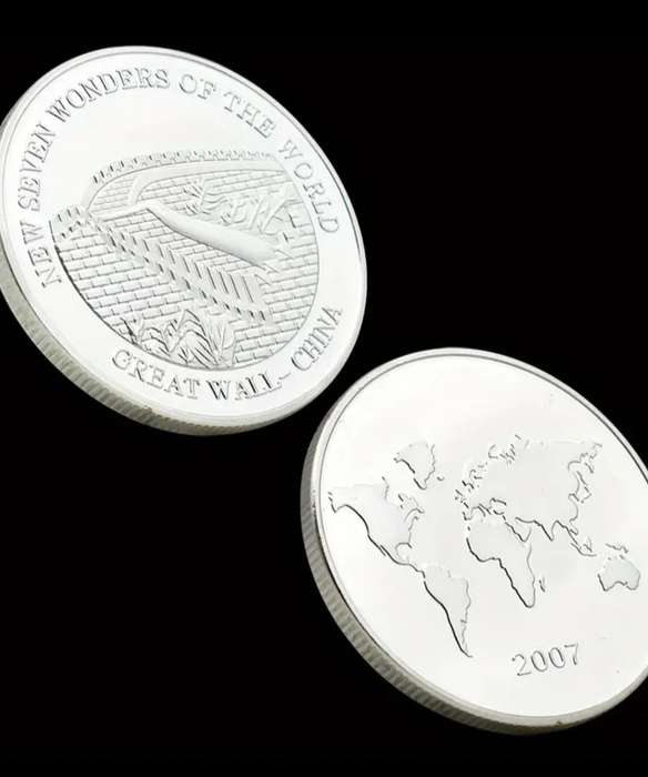 New Seven Wonders of The World "Silvery Plated" 7pc's Coin Set. New in Capsule "Crown Size coins"
