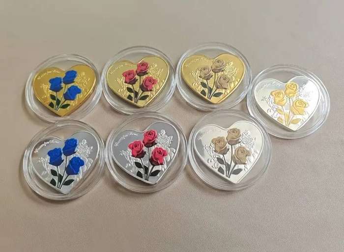 Full Set of 7 Stunning Valentine's Day Heart Shaped Coins New in Capsule. Difficult to get all 7.