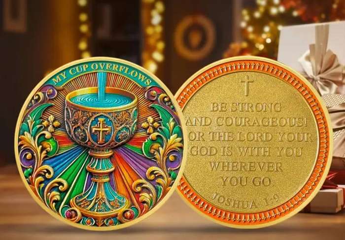Colorful Chalice Commemorative Coin -Symbol of Strength & Courage. New in Capsule.