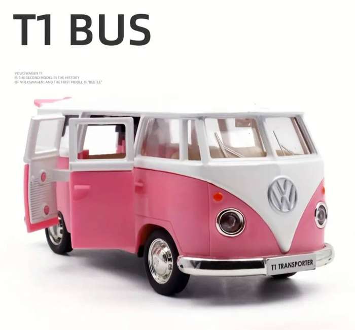 The Volkswagen "T1 Bus" Vintage Classic Car Toy pull-Buck New in Box Super Cute. Scale 1:36."Pink "
