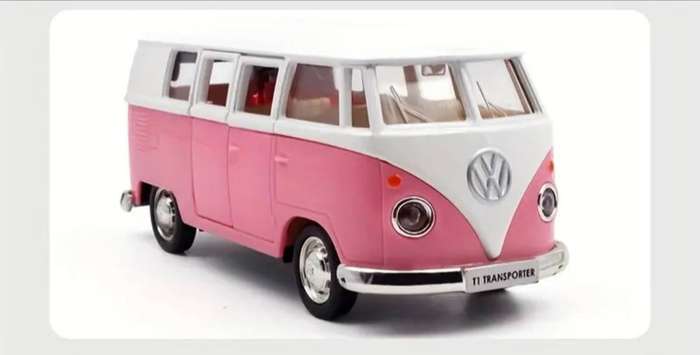 The Volkswagen "T1 Bus" Vintage Classic Car Toy pull-Buck New in Box Super Cute. Scale 1:36."Pink "