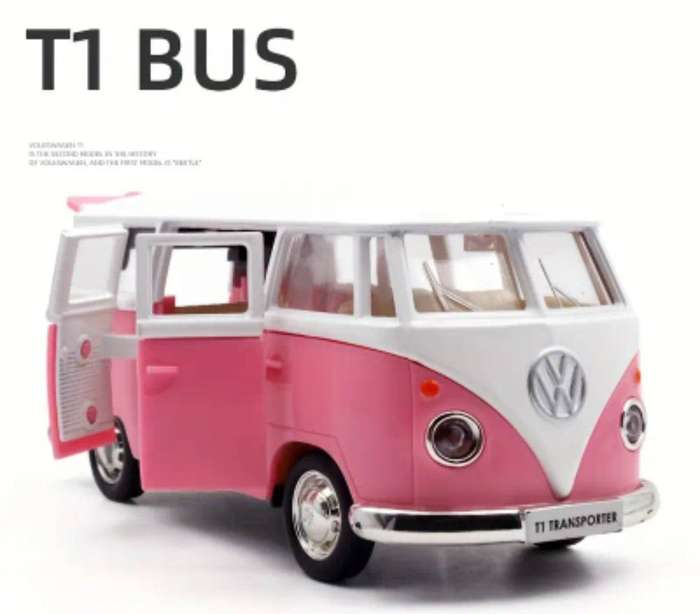 The Volkswagen "T1 Bus" Vintage Classic Car Toy pull-Buck New in Box Super Cute. Scale 1:36."Pink "