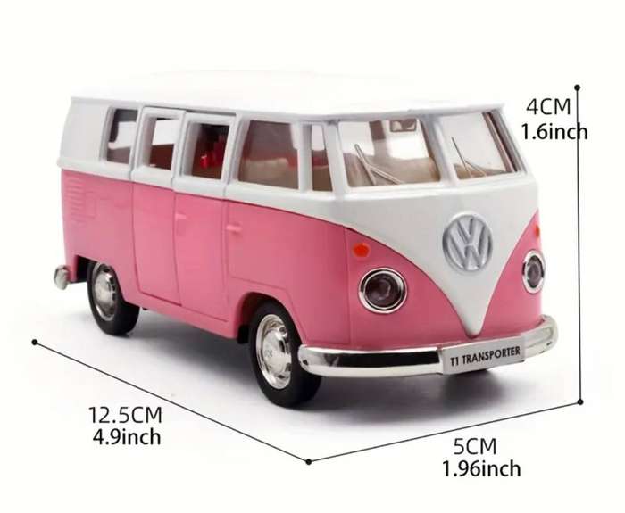 The Volkswagen "T1 Bus" Vintage Classic Car Toy pull-Buck New in Box Super Cute. Scale 1:36."Pink "