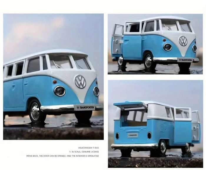 The Volkswagen "T1 Bus" Vintage Classic Car Toy pull-Buck New in Box Super Cute. Scale 1:36."Blue "