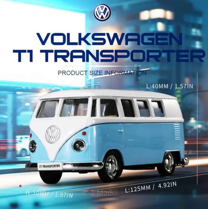 The Volkswagen "T1 Bus" Vintage Classic Car Toy pull-Buck New in Box Super Cute. Scale 1:36."Blue "
