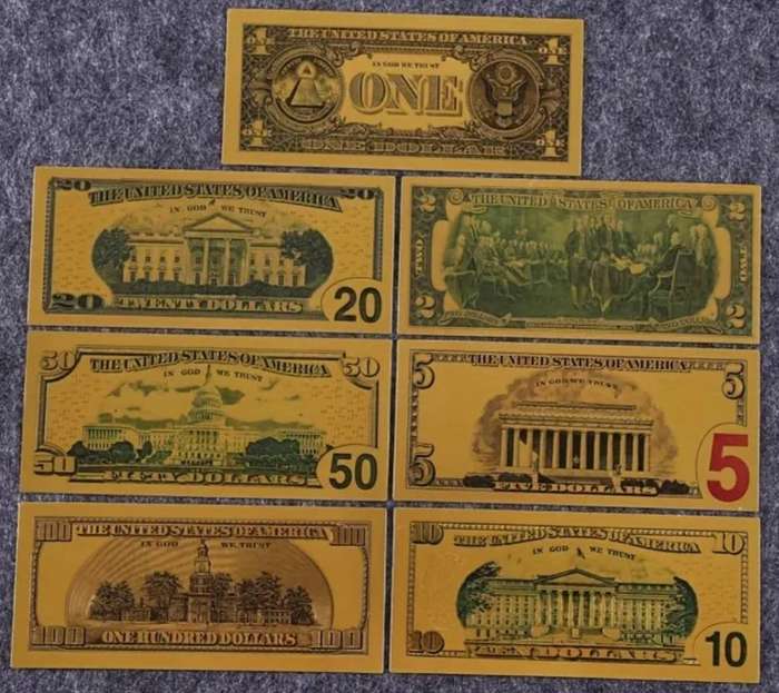 7pc Golden Foil Highly Collectibe Dollar Notes "one Dollar to 100 Dollars" Amazing-quality