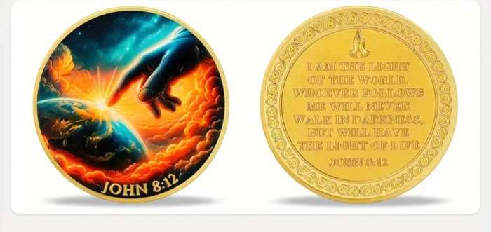 Pointing to Earth Special Religious Commemorative Coin "Special Coin" New in Capsule." John 8:12 "