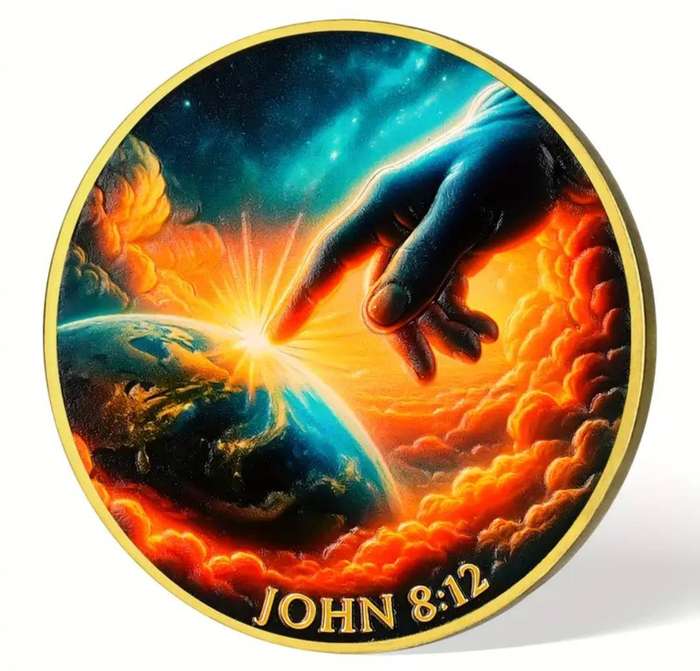 Pointing to Earth Special Religious Commemorative Coin "Special Coin" New in Capsule." John 8:12 "