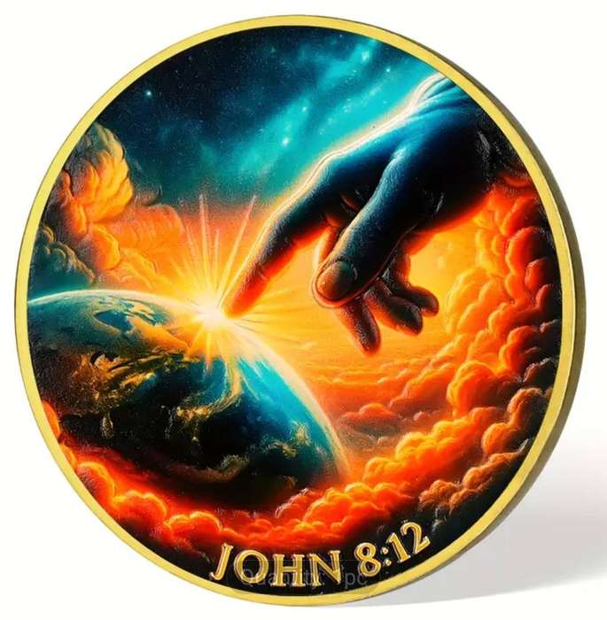 Pointing to Earth Special Religious Commemorative Coin "Special Coin" New in Capsule." John 8:12 "