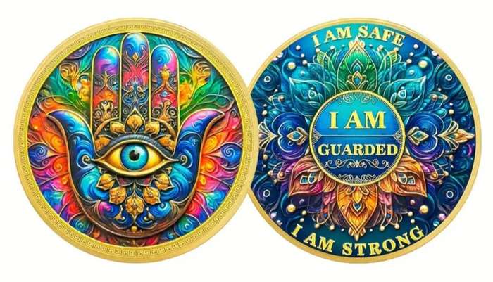 Hamsa-Hand"Symbol of Protection & Strength"I am Safe,I am Strong"Commemorative Coin New in Capsule