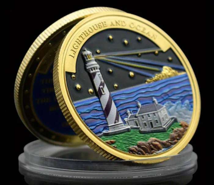 2 pc Lighthouse and Ocean  Commemorative Coins New in Capsule.