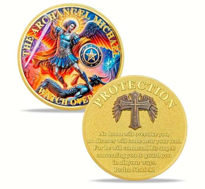 The Archangel Michael "Psalm 91:10-11 Religious Commemorative Coin. New in Capsule  40mm