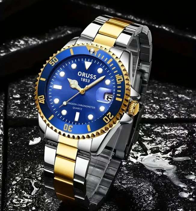 Authentic New Style Temperament Calender Mens Watch SG Interval Golden Blue Surface.New in Box