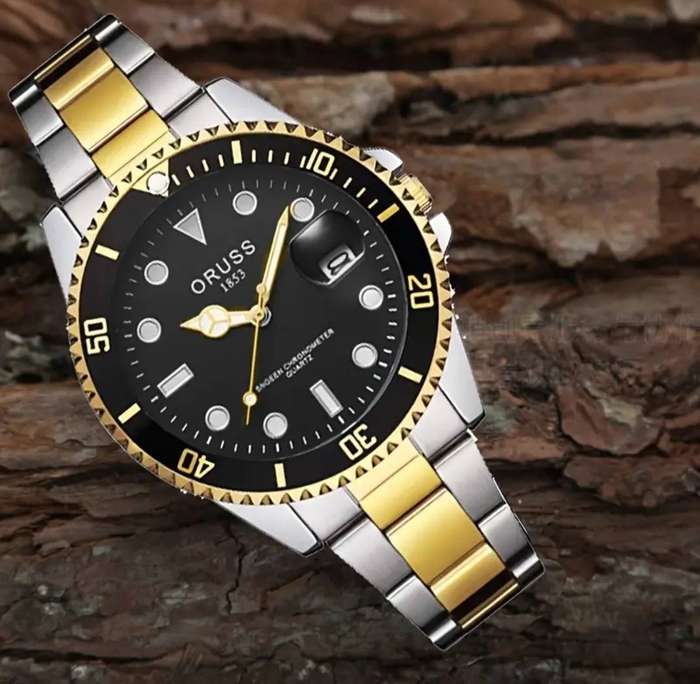 Authentic New Style Temperament Calender Mens Watch SG Interval Golden Black Surface.New in Box.
