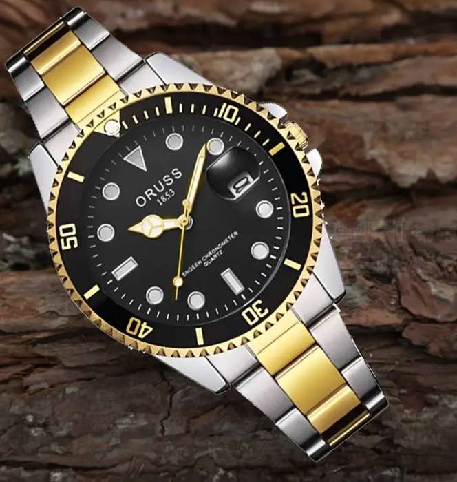 Authentic New Style Temperament Calender Mens Watch SG Interval Golden Black Surface.New in Box.