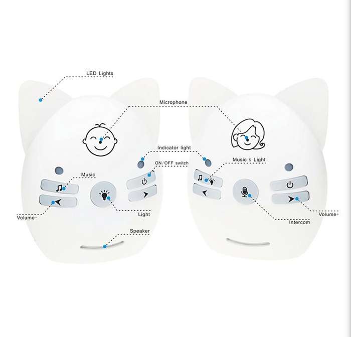 V30 Wireless Audio Baby Monitor Support Voice Monitoring + Intercom + Night Light without Battery