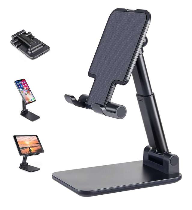 Folding Desktop Stand Holder for Mobile Phones and Tablets up to 11, Adjustable Height and Angle