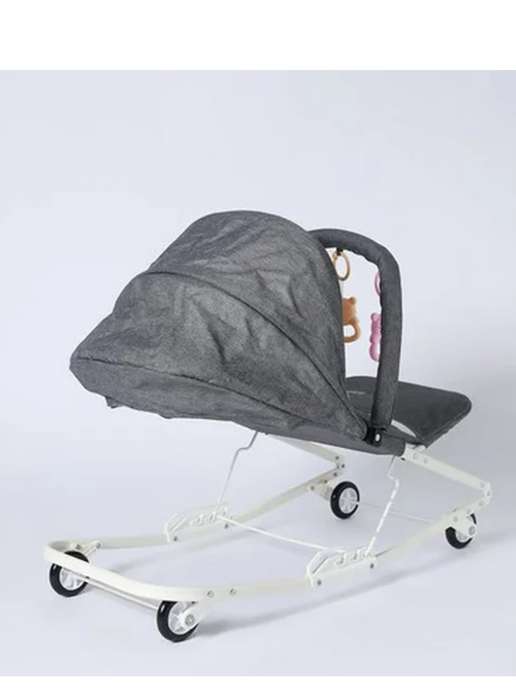 Baby Coral Rocker with Hanging Toys and Spinning Wheels Rocker Chair (Grey)