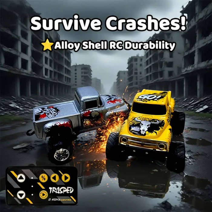 1:64 Mini Alloy Car Remote Control Off-Road Truck with Skull Head Graffiti Design