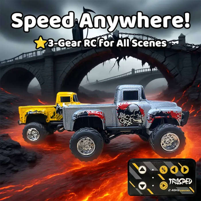 1:64 Mini Alloy Car Remote Control Off-Road Truck with Skull Head Graffiti Design