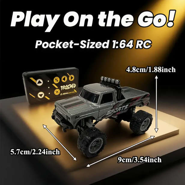 Remote Control 1:64 Scale Off-Road Truck with App & RC Controller - USB Rechargeable, Triple-Speed