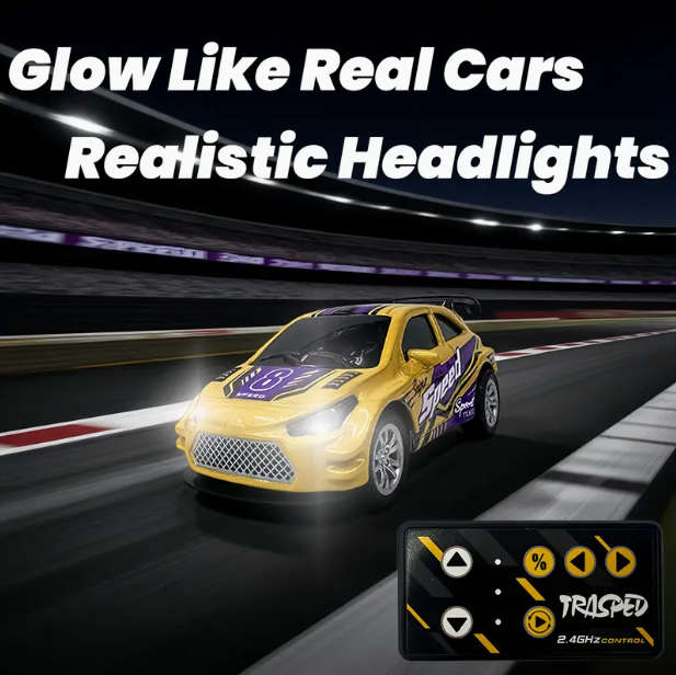 RC 1:64 Scale Alloy RC Car with LED Lights & USB Charging - 2.4GHz Wireless, Realistic Motion
