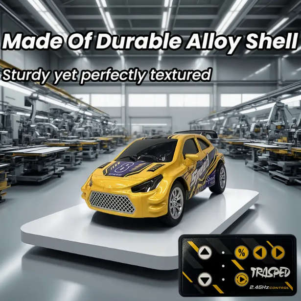 RC 1:64 Scale Alloy RC Car with LED Lights & USB Charging - 2.4GHz Wireless, Realistic Motion