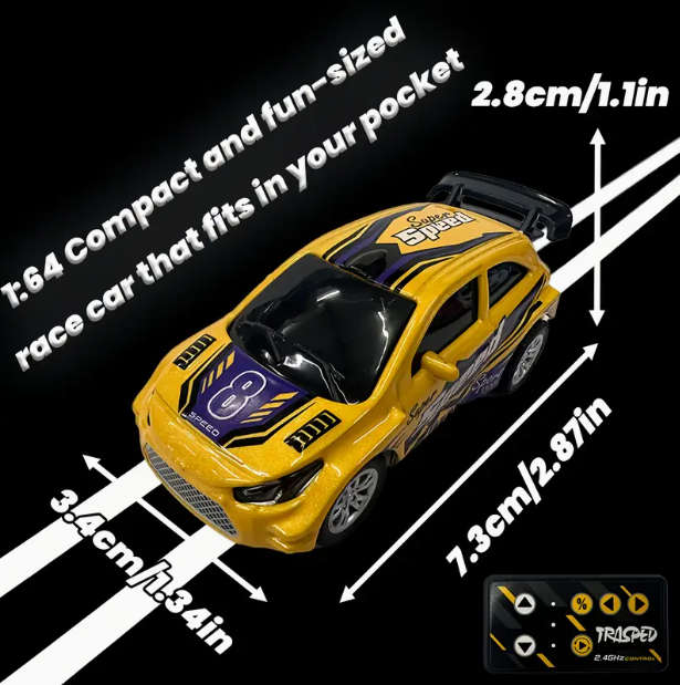 RC 1:64 Scale Alloy RC Car with LED Lights & USB Charging - 2.4GHz Wireless, Realistic Motion