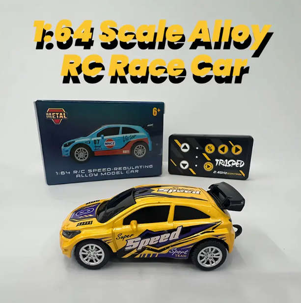 RC 1:64 Scale Alloy RC Car with LED Lights & USB Charging - 2.4GHz Wireless, Realistic Motion