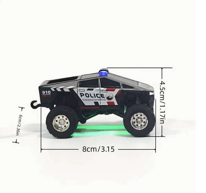 1:64 Mini Alloy RC Car Cyber Pickup Police Truck with Cool Lights Realistic Sound Effects