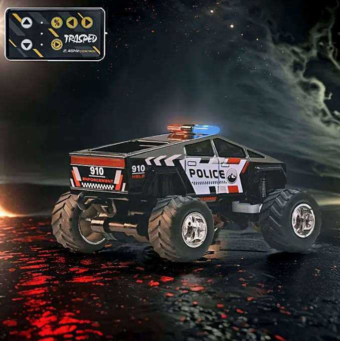 1:64 Mini Alloy RC Car Cyber Pickup Police Truck with Cool Lights Realistic Sound Effects