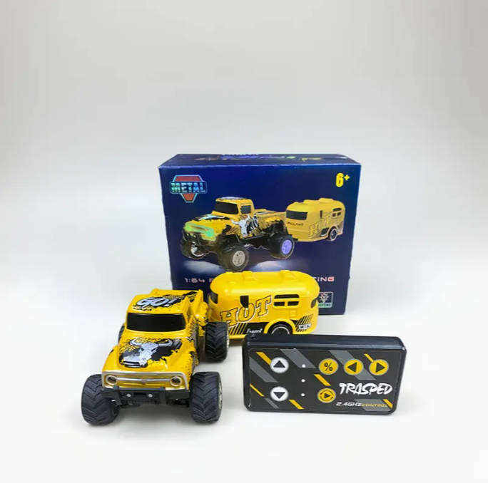 RC Mini Alloy Remote Control Car with Bull Head Design, with trailer 1:64 scale