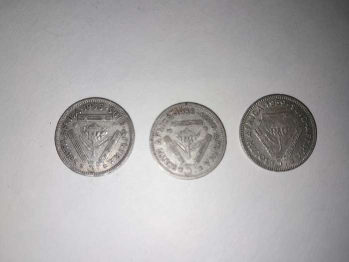 South Africa 3 Pence 1955, 1956 & 1959 Coin (Three coins in total)