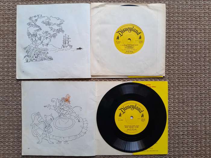 Walt Disney - Disneyland Record and Book Bundle - Treasure Island & More Mother Goose LPs