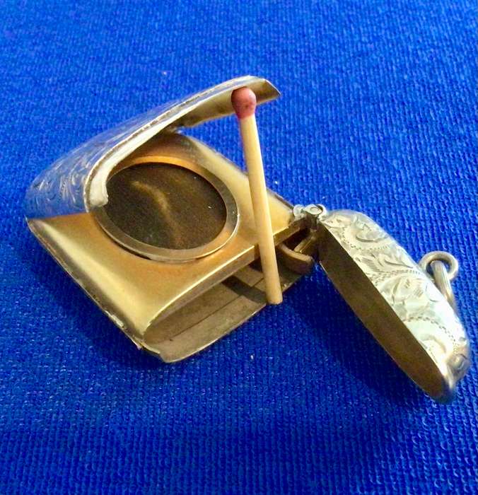 Rare Sterling Silver Antique Vesta Case With Hidden Photo Frame