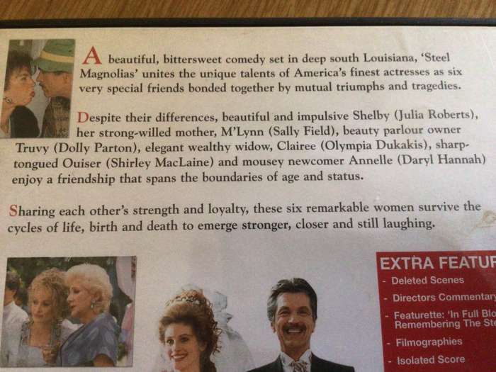 STEEL MAGNOLIAS movie DVD starring Dolly Parton, Julia Roberts, Sally Field
