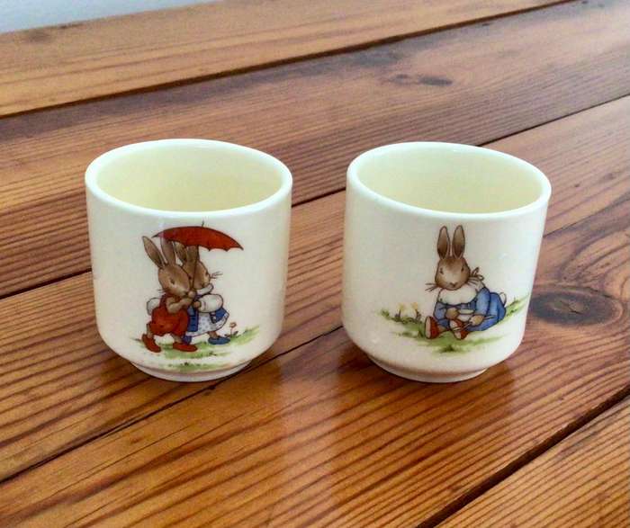 TWO BUNNYKINS EGG CUPS BY ROYAL DOULTON
