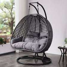 Rattan Hanging Egg Chair 2-Seater with Stand