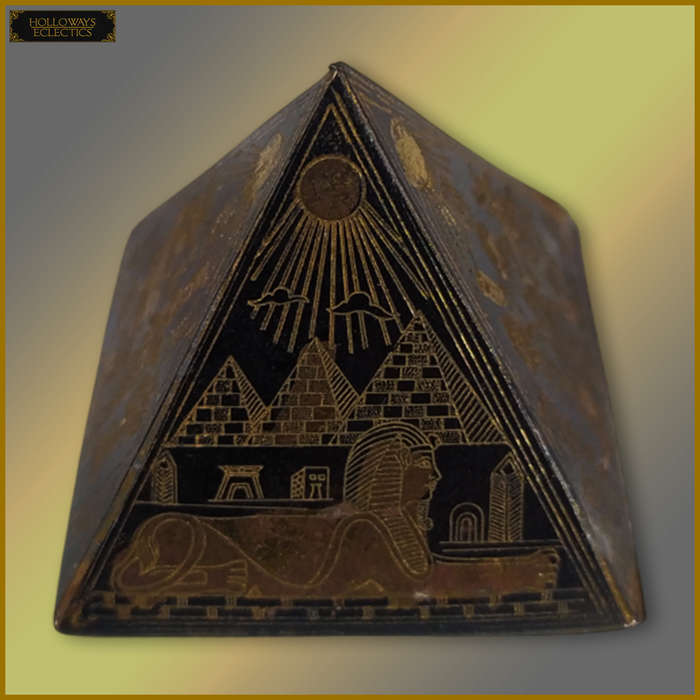 Vintage Etched Revival Brass Pyramid Ornament Set