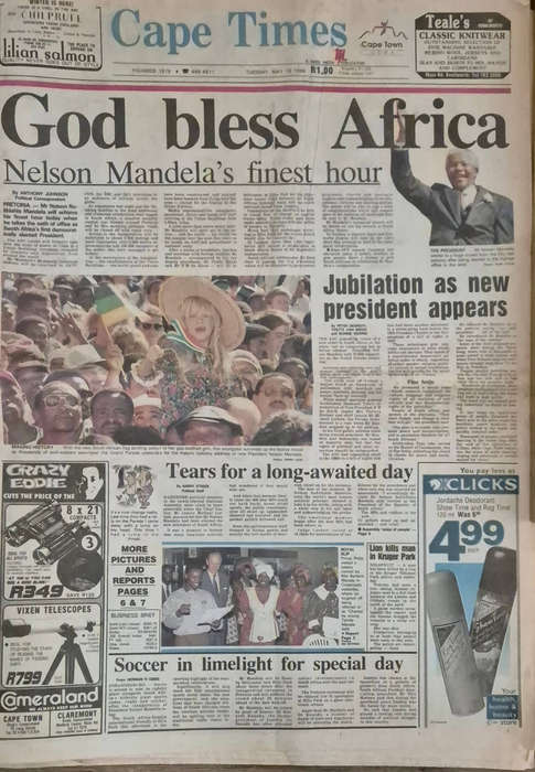 Mandela inauguration edition Cape Times