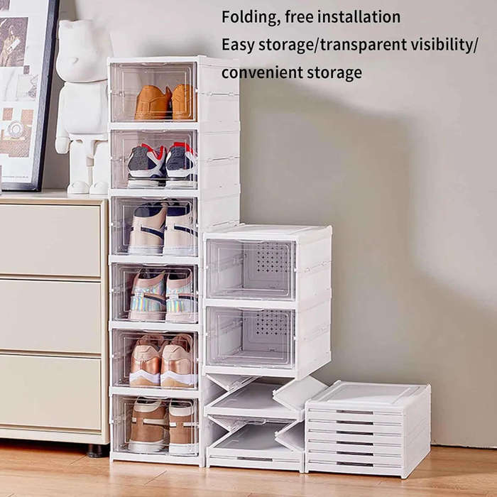 Homecloud Drop Front Foldable Shoe Organizer Collapsible Shoe Rack, Clear-Door Design For Effortless