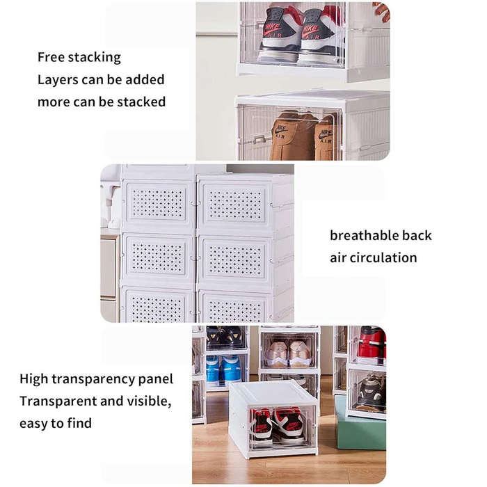 Homecloud Drop Front Foldable Shoe Organizer Collapsible Shoe Rack, Clear-Door Design For Effortless
