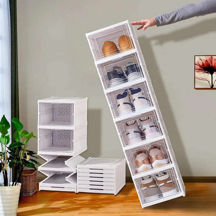 Homecloud Drop Front Foldable Shoe Organizer Collapsible Shoe Rack, Clear-Door Design For Effortless