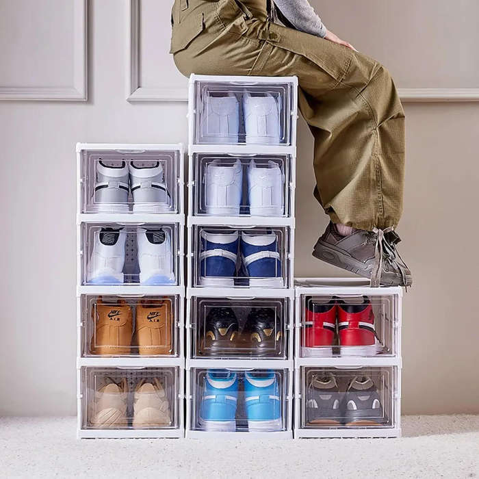 Homecloud Drop Front Foldable Shoe Organizer Collapsible Shoe Rack, Clear-Door Design For Effortless