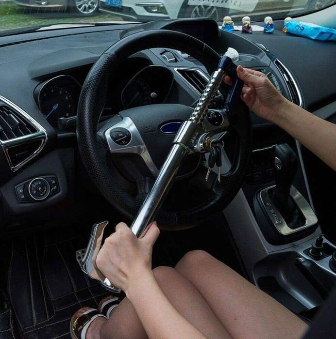 Steering Wheel Brake Pedal Lock Anti Theft Clutch Lock Retractable Double Hook Double Protec