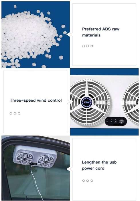 Car Circulating Fan, USB Charging Heat Resistant 3 Level Adjustable Car Exhaust Fan for Home for Aut