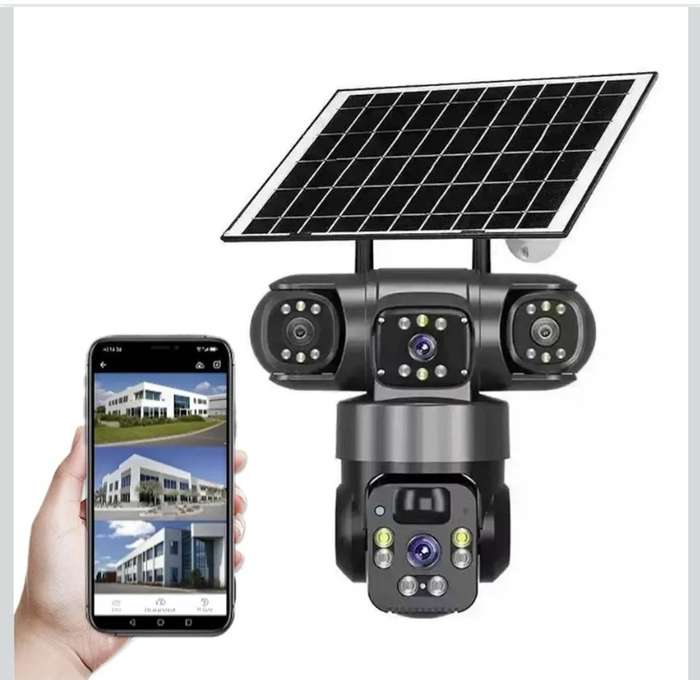 Solar Camera Outdoor Wireless WiFi Three Lens Solar Security Camera 360° Pan & Tilt, No Blind Spots