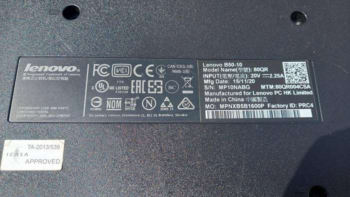 Broken Lenovo B50-10 80QR Laptop - Parts/Spares/Repair